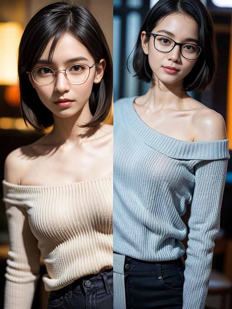 (8K、RAW photo、highest quality、masterpiece:1.2)、(realistic、Photoreal:1.37)、super detailed、超A high resolution、1 girl、see the beholder、beautiful and detailed face、laughter、narrow、(slim waist) :1.3)、shirt beautiful skin、skin texture、floating hair、professional lighting、cram school、Glasses、human body as a whole、brown hair、horizontal screen