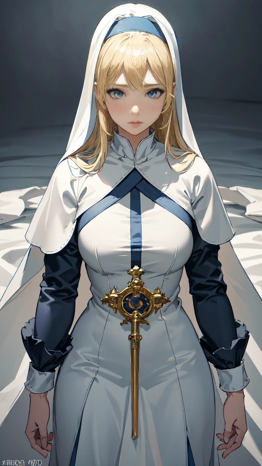 (Delicate and beautiful CG art, 8k, High Dynamic Range, Better Quality, Very detailed, High resolution) (masterpiece, Best Quality: 1.2, Realistic, Intricate details, Realistic skin, Realistic body) 1. Boy, Guilty Gear Bridget, Blonde, blue eyes, , Appearance of a male nun, Only clothes worn by Bridget, Includes a blue nun&#39;s hood that reaches down to the waist, Bicycle shorts, He has gloves on his hands.. Lying in bed, Hands folded over head, The whole body is depicted in the artwork. Long legs are emphasized, Athletic characters