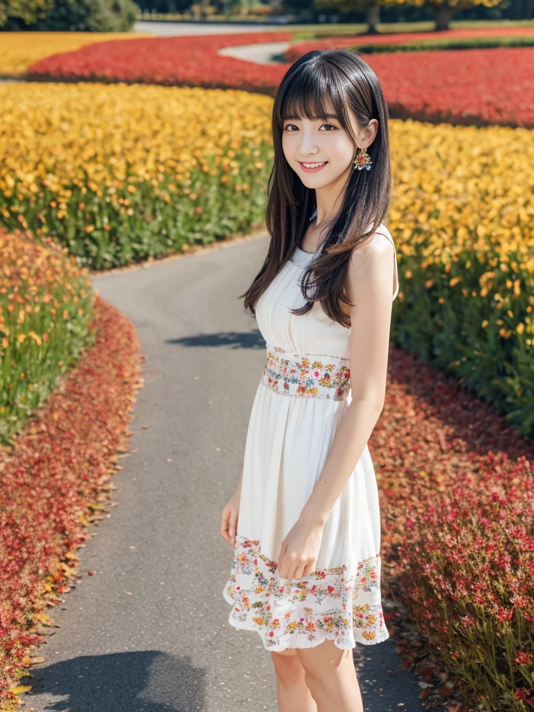 (Best quality, 8k, 32k, Masterpiece, UHD:1.2),Photo of Pretty Japanese woman,(sad smile,blush:1.1),looking at viewer,(beautiful detailed dress skirt:1.2),detailed legs,(spread legs:0.9),(lace panties:0.9),(wind lift:1.5), full body,windy,city,outdoors