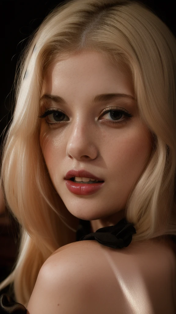 CharlotteStokely, woman, (to8contrast style), Close-up portrait, Charlotte Stokely's lips, 8k RAW photo, highest quality, detailed eyes, looking at the camera, best shadow, intricate details, interior, golden blonde hair, muted colors, high contrast style, glam shot, smoldering, sultry, intense, languid, tempting, sensual, seductive, longing, yearning, smitten, dark photography studio, minimal lighting, deep shadows, stark contrasts, dramatic highlights, black backdrop, dimples, fullness, plumpness, natural pout, lusciousness, red lips, bold color, alluring, captivating, striking, unforgettable, stunning, breathtaking, timeless beauty.