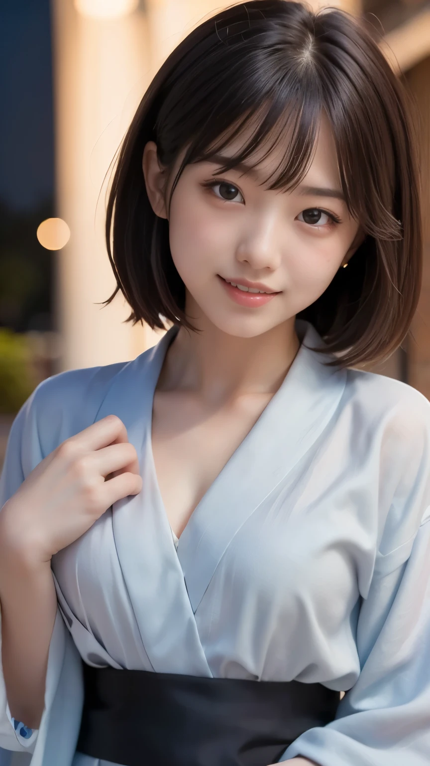 8k,Best Quality,(masterpiece:1.2),(Realistic),(Realistic:1.37),Ultra-high resolution,Female college student,Fireworks,night,smile,Beautiful Eyes,(((Cute Yukata))),Perfect body,Perfect Fingers,Professional Lighting,gravure,Detailed face and skin textures,fine grain,RAW Photos