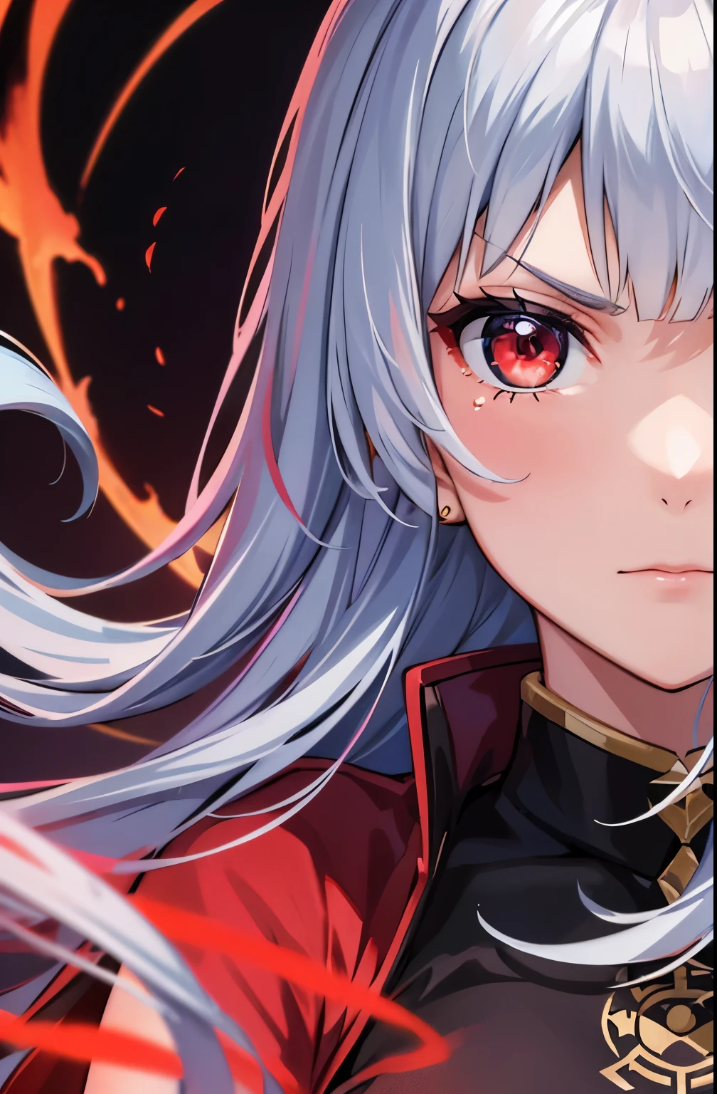 girl I have faced death And I managed to defeat it 1 girl, Alone, close up , upper body, front view, looking at the viewer, angry face, Wallpaper, red moon background, Teary eyes