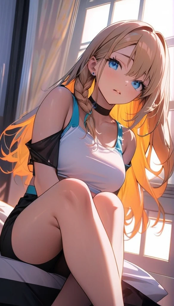 Shiny blond hair, very long hair, sophisticated haircut, ((((hair fully braided)))), ((small twisted braids)), thin and oval face, submissive, ((((tight wool crop top)))), ((((tight skirt)))), cute and blushing 18 years old anime girl, look away because she is embarrassed and blushes, bright blue eyes, detailed face, detailed members, detailed arms, detailed hands, Girl lying, tied by ropes, shackled, can no longer move, tied tightly, very hard tied up with lots of ropes, hampered by so many ropes that she can no longer move, bound hands and feet, ropes tie his whole body, tied extremely tightly and forcefully to her bed by a lot of ropes, its limbs are strongly tied together by ropes, his torso is tied up with thick cords, her chest is so tied up with ropes that it sticks out, her legs are tied tightly with thick ropes, his hands are tied behind his back with ropes, she can no longer move her feet, her hands which are tied by thick ropes, she desperately tries to free herself, likes to be tied tight with big ropes, likes to be immobilized by big ropes, lying down, his hands and feet are strongly tied to the railing of his bed, his legs are pressed together and tied with ropes, its limbs are held vigorously by imposing ropes, her hands are tied securely behind her back by ropes, her chest is compressed by strong ropes, she is pressed against her bed and restrained by large ropes, (shibari, arms behind the back:1.4), (hands on the back), (masterpiece, best quality) 1.5, 1girl, solo, (sexy, beautiful woman, perfect face, perfect eyes, perfect hands), samus aran, (hands on the back), Spread the legs, s&#39; ((lie in bed by big ropes)), ((close up of the girl)), ((((lie in bed)))), ((((arms tied behind the back, Legs Tied,La fille est allongée sur le ventre, La fille est allongée sur le sol:1.5)))), ((((girl seen from behind:1.4)))), ((((girl lying down on her stomach:1.4)))), ((((Outstretched arms:1.5)))), ((((Detailed hands:1.5))))