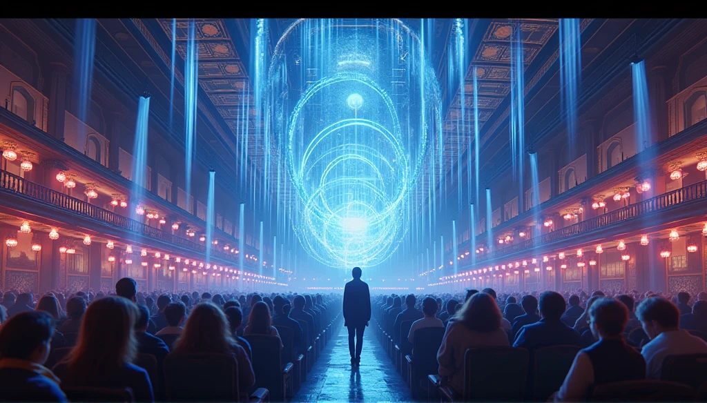a big scene for musical concert , beautiful big scene that feature also 3 screens for visual art behind the place of artists. and with screen. and in the middle of the scene there is a circle in the middle for the two main artists. without artists in the image