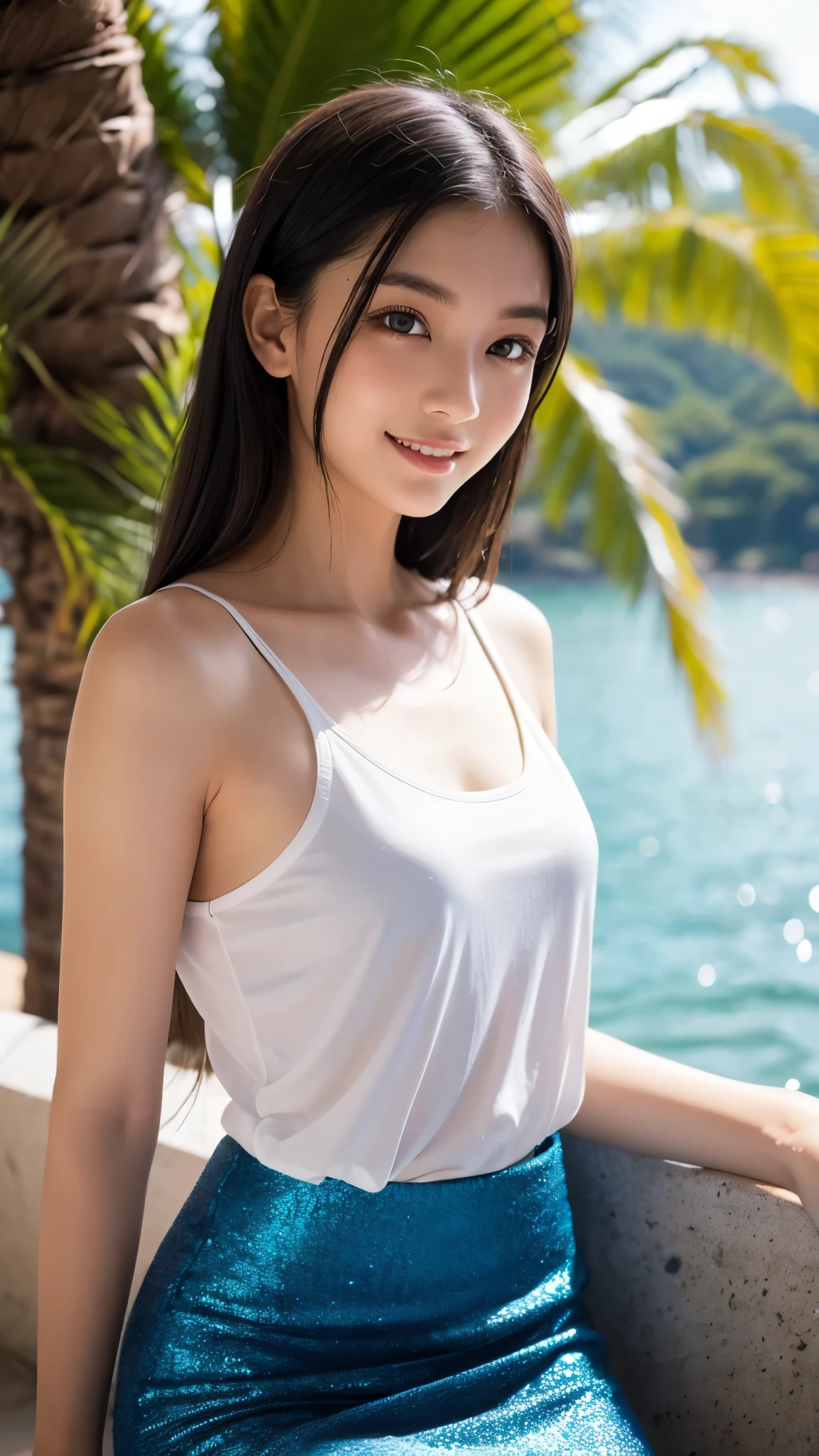 High quality masterpiece, 8k, , Japanese Girls, RAW Photos,           absurd, Winner portrait smile face, 笑face, Alone, uniform, Summer Clothes Idol&#39;face, violet, Gardenia, Delicate girl,                long black hair               , Dark Eyes, Upper body digital SLR,              Observe the Audience, Frank, Sophisticated, Like々Shii, Thin arms,              Professional lighting that protrudes forward     ,             film grain          ,  chromatic ablation, (Details of the eye and face: 1.0), (Bokeh button:1.1)