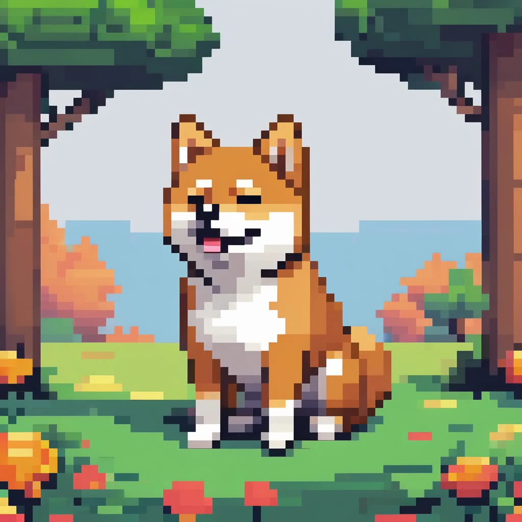 pixelart dog, cute puppy, 8bit game character, vibrant colors, minimalist design, low poly art, retro videogame aesthetic, pixel art animals, highly detailed pixel art, stylized pixel art, digital painting, whimsical pixel art, hand-drawn pixel art, minimalist pixel art landscape, vivid color palette, sharp focus, best quality, 8k, highres, masterpiece a cute Shiba inu, pixel art,