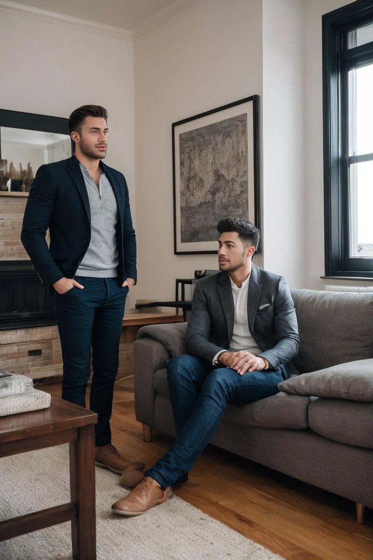 photo of Handsome Men ,Clothes, in living room
