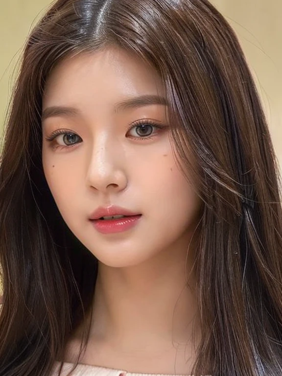 a close up of a woman with long black hair wearing a pink top, jaeyeon nam, jinyoung shin, portrait of female korean idol, ulzzang, gorgeous young korean woman, beautiful south korean woman, heonhwa choe, korean girl, beautiful young korean woman, lee ji-eun, lee ji - eun, hwang se - on, 🤤 girl portrait, hyper realistic aesthetic, small freckles, hyper realistic teenager, barbie doll, freckles!!!, detailed face, realistic, Físico : el abdomen más pequeño jamás visto, jisoo from blackpink, popular south korean makeup, quality detailed ,(beautiful makeup :1.2), Wide hips, big, big ass, (best quality, 8K, masterpiece: 1.3), Clear focus: 1.2, Perfect body beauty: 1.4, strong abs, Very detailed face and skin texture. , detailed eyes, double eyelids, (long hair), having very marked curves, with greater volume in ((hips and breasts)), which makes the waist look much smaller ((wasp waist))