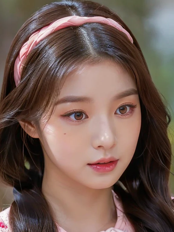 a close up of a woman with long hair wearing a pink dress and pink eyes, ulzzang, jaeyeon nam, wan adorable korean face, pigtails hairstyle, blackpink jennie, twintails hairstyle, lee ji - eun, lee ji-eun, heonhwa choe, two pigtails hairstyle, jinyoung shin, korean girl, white hime cut hairstyle, park ji-min, 🤤 girl portrait, hyper realistic aesthetic, small freckles, hyper realistic teenager, barbie doll, freckles!!!, detailed face, realistic, Físico : el abdomen más pequeño jamás visto, jisoo from blackpink, popular south korean makeup, quality detailed ,(beautiful makeup :1.2), Wide hips, big, big ass, (best quality, 8K, masterpiece: 1.3), Clear focus: 1.2, Perfect body beauty: 1.4, strong abs, Very detailed face and skin texture. , detailed eyes, double eyelids, (long hair), having very marked curves, with greater volume in ((breasts))