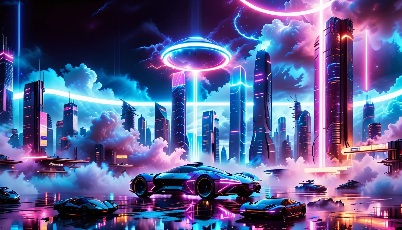 A Masterpiece In 32K Resolution, Supreme Quality, Super Detail, Official Art, Very High-Resolution 32K Wallpaper, Beautiful And Futuristic, Ultra-Detailed Features, Awe-Inspiring Detail. Neon-Lit, Cyberpunk Metropolis Set On A High-Tech, Advanced Planet.
The Scene Presents A Sprawling Cityscape Filled With Towering Skyscrapers, Bathed In A Glow Of Neon Lights. The Streets Are Alive With Flying Vehicles, Holographic Billboards, And Bustling Crowds Of Futuristic Beings. A Massive, Glowing Planet Hovers Above The City, Its Surface Reflecting The Neon Light Of The Metropolis Below. The Sky Is Filled With Swirling Clouds Of Bright Blues And Purples, Enhanced By The Luminescence Of Electric Circuits And Energy Grids. The Atmosphere Feels Vibrant, High-Tech, And Energetic, With A Sharp, Dynamic Quality Brought By The Use Of Long Exposure. Neon Blues, Purples, And Pinks Dominate The Scene, Creating A Vivid, Modern Aesthetic That Fuses Sci-Fi With Reality.