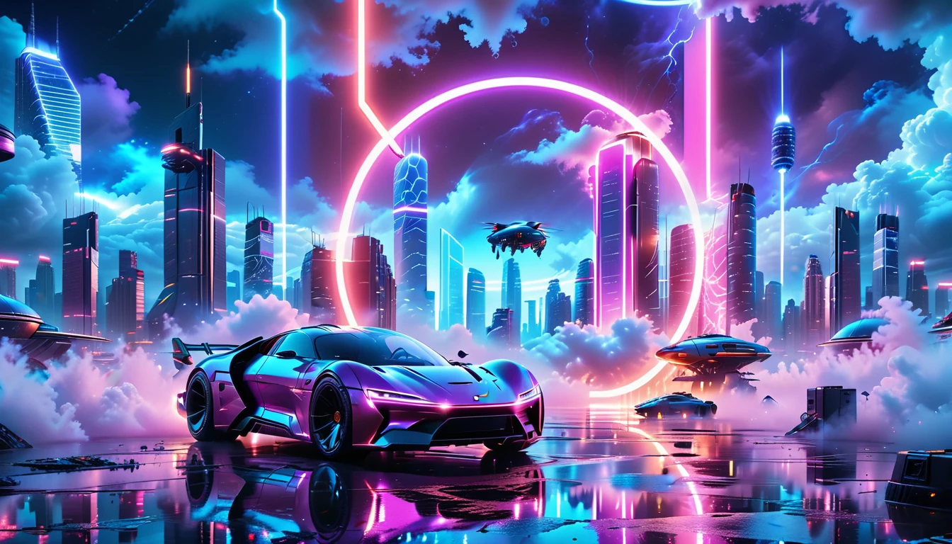 A Masterpiece In 32K Resolution, Supreme Quality, Super Detail, Official Art, Very High-Resolution 32K Wallpaper, Beautiful And Futuristic, Ultra-Detailed Features, Awe-Inspiring Detail. Neon-Lit, Cyberpunk Metropolis Set On A High-Tech, Advanced Planet.
The Scene Presents A Sprawling Cityscape Filled With Towering Skyscrapers, Bathed In A Glow Of Neon Lights. The Streets Are Alive With Flying Vehicles, Holographic Billboards, And Bustling Crowds Of Futuristic Beings. A Massive, Glowing Planet Hovers Above The City, Its Surface Reflecting The Neon Light Of The Metropolis Below. The Sky Is Filled With Swirling Clouds Of Bright Blues And Purples, Enhanced By The Luminescence Of Electric Circuits And Energy Grids. The Atmosphere Feels Vibrant, High-Tech, And Energetic, With A Sharp, Dynamic Quality Brought By The Use Of Long Exposure. Neon Blues, Purples, And Pinks Dominate The Scene, Creating A Vivid, Modern Aesthetic That Fuses Sci-Fi With Reality.