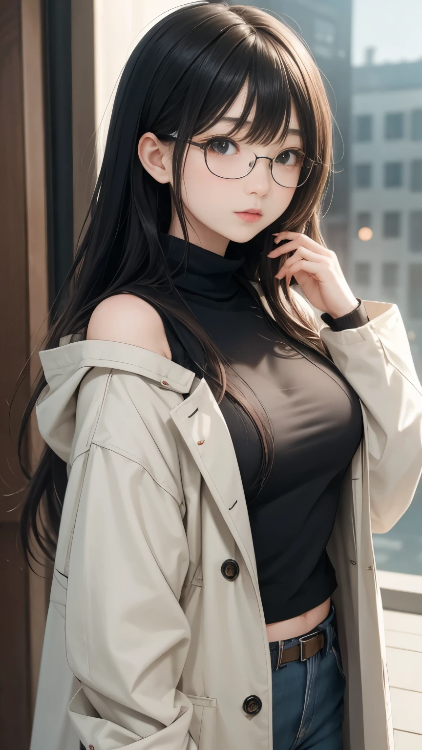 Anime girl with dark hair and glasses posing for a photo, anime moe art style, Smooth Anime CG Art, Seductive Anime Girl, Realistic anime art style, Portrait Anime Girl, Detailed Digital Anime Art, digital anime art!!, realistic young anime girl, digital anime art, portrait of cute anime girlbabes, charming anime girls, Realistic anime art style, pretty anime girl, Cute anime girl