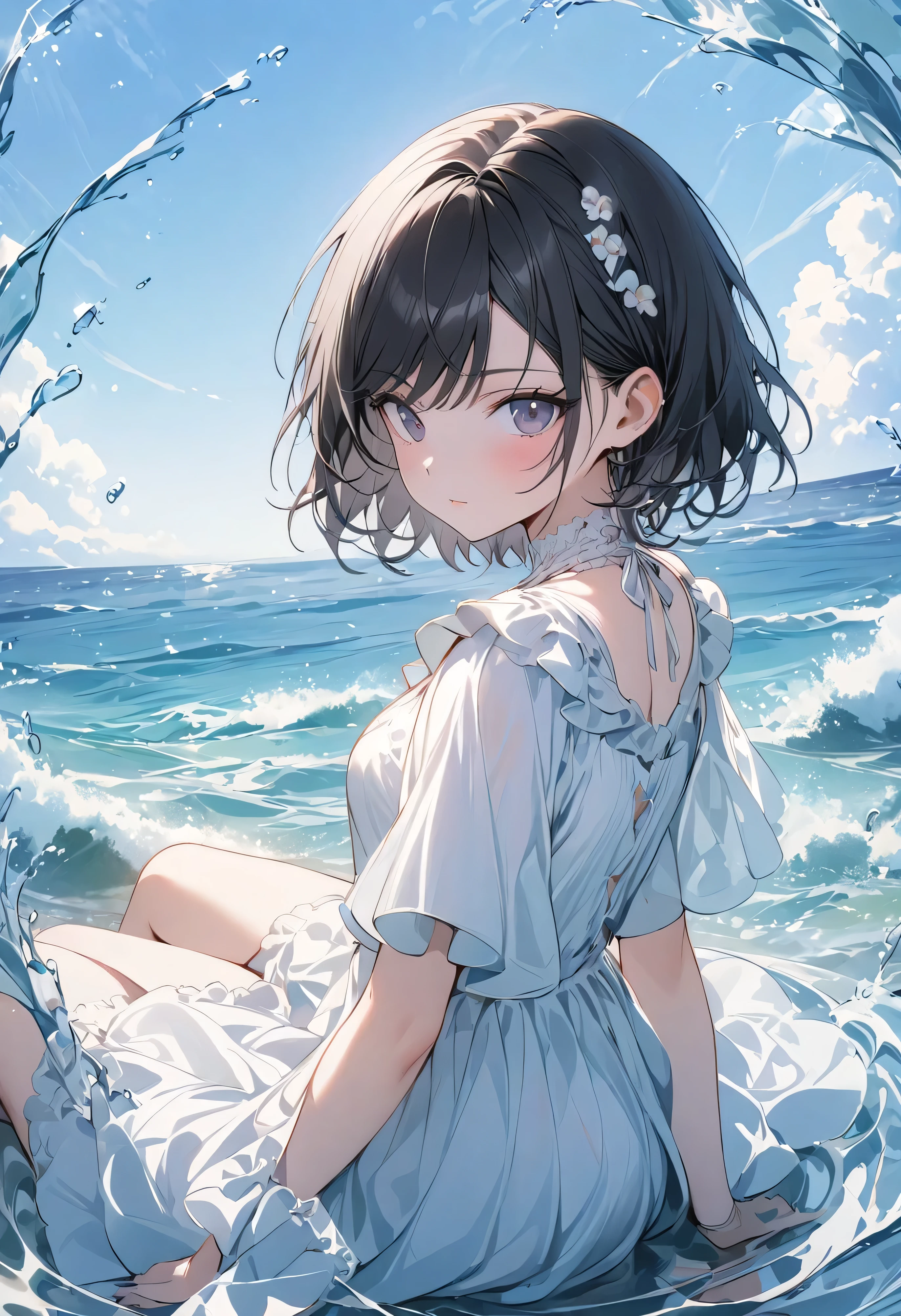 Little birds swim six flowers