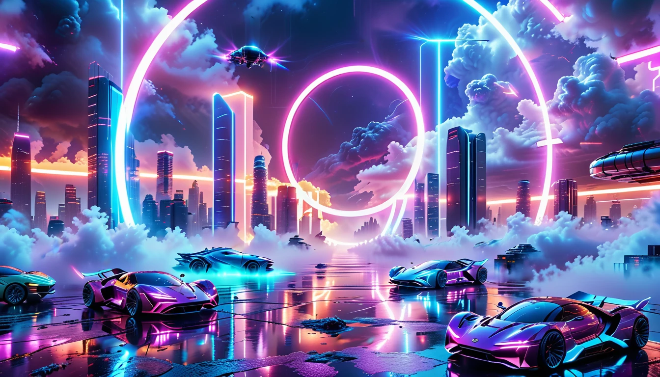 A Masterpiece In 32K Resolution, Supreme Quality, Super Detail, Official Art, Very High-Resolution 32K Wallpaper, Beautiful And Futuristic, Ultra-Detailed Features, Awe-Inspiring Detail. Neon-Lit, Cyberpunk Metropolis Set On A High-Tech, Advanced Planet.
The Scene Presents A Sprawling Cityscape Filled With Towering Skyscrapers, Bathed In A Glow Of Neon Lights. The Streets Are Alive With Flying Vehicles, Holographic Billboards, And Bustling Crowds Of Futuristic Beings. A Massive, Glowing Planet Hovers Above The City, Its Surface Reflecting The Neon Light Of The Metropolis Below. The Sky Is Filled With Swirling Clouds Of Bright Blues And Purples, Enhanced By The Luminescence Of Electric Circuits And Energy Grids. The Atmosphere Feels Vibrant, High-Tech, And Energetic, With A Sharp, Dynamic Quality Brought By The Use Of Long Exposure. Neon Blues, Purples, And Pinks Dominate The Scene, Creating A Vivid, Modern Aesthetic That Fuses Sci-Fi With Reality.