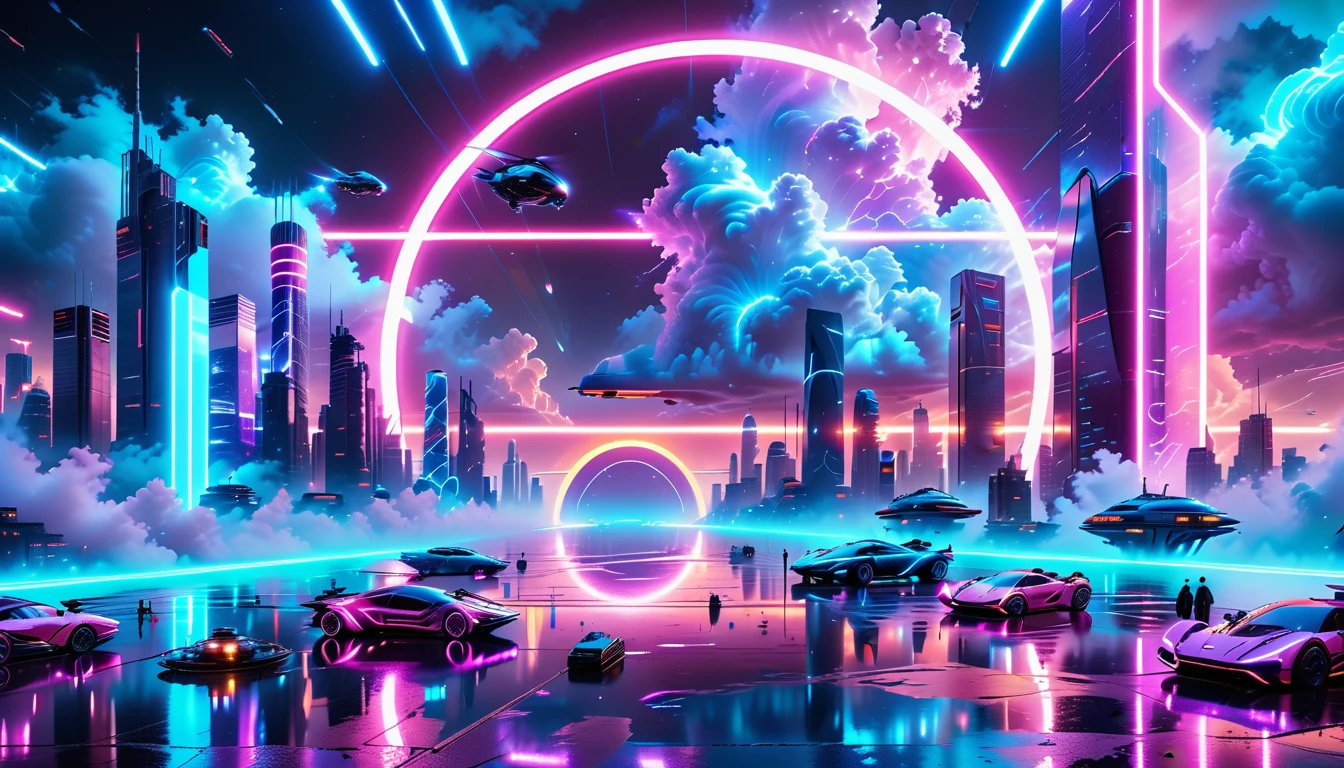 A Masterpiece In 32K Resolution, Supreme Quality, Super Detail, Official Art, Very High-Resolution 32K Wallpaper, Beautiful And Futuristic, Ultra-Detailed Features, Awe-Inspiring Detail. Neon-Lit, Cyberpunk Metropolis Set On A High-Tech, Advanced Planet.
The Scene Presents A Sprawling Cityscape Filled With Towering Skyscrapers, Bathed In A Glow Of Neon Lights. The Streets Are Alive With Flying Vehicles, Holographic Billboards, And Bustling Crowds Of Futuristic Beings. A Massive, Glowing Planet Hovers Above The City, Its Surface Reflecting The Neon Light Of The Metropolis Below. The Sky Is Filled With Swirling Clouds Of Bright Blues And Purples, Enhanced By The Luminescence Of Electric Circuits And Energy Grids. The Atmosphere Feels Vibrant, High-Tech, And Energetic, With A Sharp, Dynamic Quality Brought By The Use Of Long Exposure. Neon Blues, Purples, And Pinks Dominate The Scene, Creating A Vivid, Modern Aesthetic That Fuses Sci-Fi With Reality.