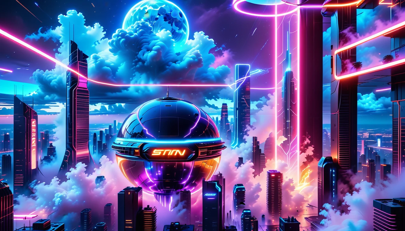 A Masterpiece In 32K Resolution, Supreme Quality, Super Detail, Official Art, Very High-Resolution 32K Wallpaper, Beautiful And Futuristic, Ultra-Detailed Features, Awe-Inspiring Detail. Neon-Lit, Cyberpunk Metropolis Set On A High-Tech, Advanced Planet.
The Scene Presents A Sprawling Cityscape Filled With Towering Skyscrapers, Bathed In A Glow Of Neon Lights. The Streets Are Alive With Flying Vehicles, Holographic Billboards, And Bustling Crowds Of Futuristic Beings. A Massive, Glowing Planet Hovers Above The City, Its Surface Reflecting The Neon Light Of The Metropolis Below. The Sky Is Filled With Swirling Clouds Of Bright Blues And Purples, Enhanced By The Luminescence Of Electric Circuits And Energy Grids. The Atmosphere Feels Vibrant, High-Tech, And Energetic, With A Sharp, Dynamic Quality Brought By The Use Of Long Exposure. Neon Blues, Purples, And Pinks Dominate The Scene, Creating A Vivid, Modern Aesthetic That Fuses Sci-Fi With Reality.