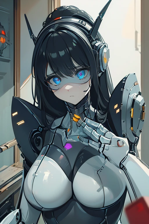 (hetero couple:2), (cityscape:1.5), (NSFW, topless bare small middle boobies, uncensored bare pussy:1.6), (Face of love, I'm so happy:1.5), (cyborg girl:1.5), low , dynamic angle, stylish free pose, (headphone, mechanical fuselage, mechanical clothing), looking at the viewer, (hime cut, long hair:1.5), (blue mini skirt:1.5), plastic corset, Beautiful light effect, glowing skin, (removable long sleeves, very wide sleeve:1.5), (caution decal, corporate logotype:1.2), (small open mouth:1),