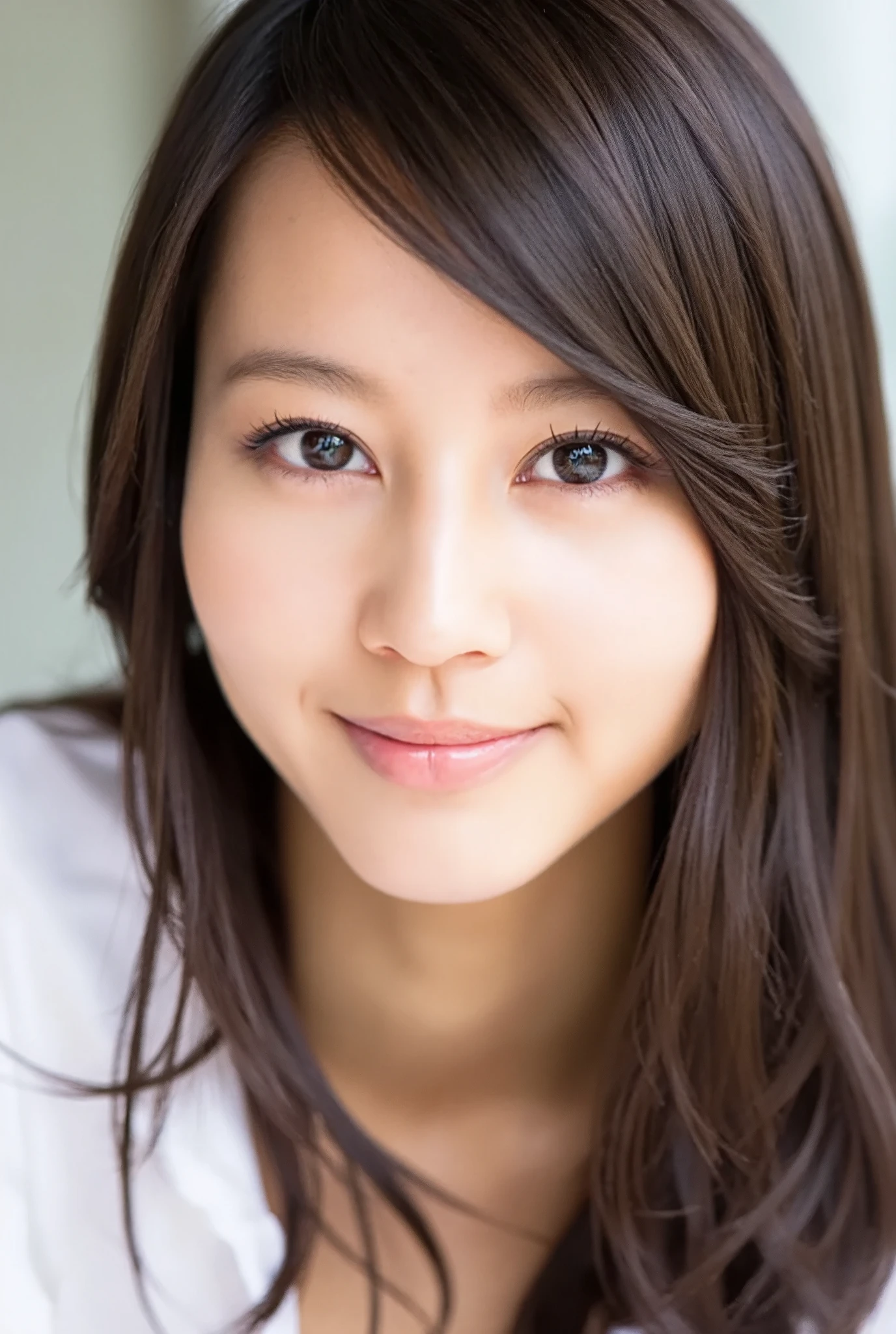 smile, (Ultra-Realistic Skin:1.8), (Light reflection and shadow:1.5), The fine details of the skin are perfectly reproduced.、Pores on cheeks and forehead、Skin wrinkles are clearly depicted (Pore details:1.7), The lighting hits the center of the face.、Creates a soft shadow on the cheeks (Light shadow effect:1.5), The texture of the lips is smooth、The subtle pink sheen is depicted in detail. (Lip Gloss:1.2), The light reflects in the eyes、The iris is sharply drawn、The reflection of the eyes is also expressed realistically. (Eye details:1.5), Hair flows naturally、The background is blurred and the face is emphasized in the foreground (Background blur:1.4)