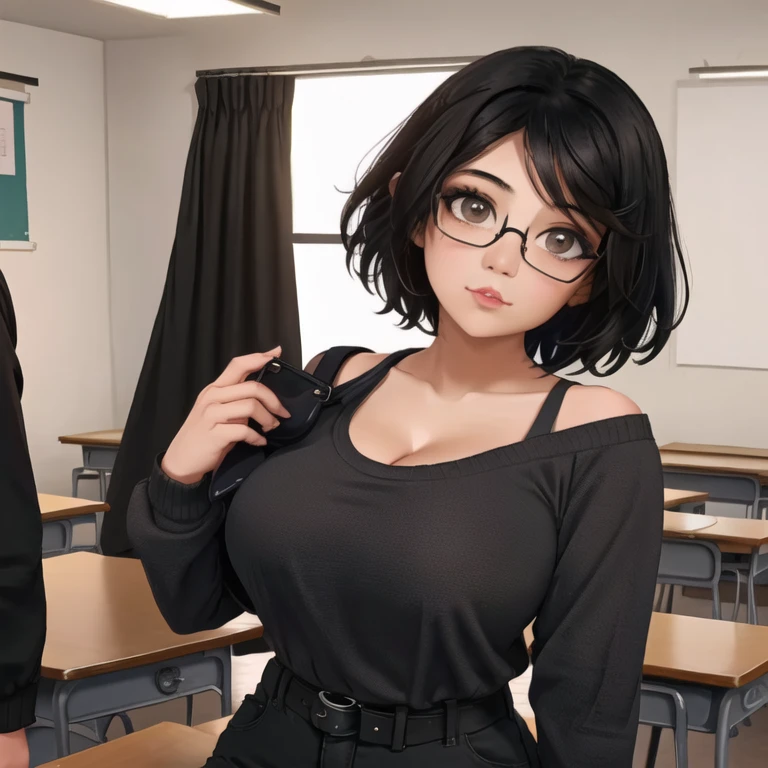 cinematic film still of <lora:Bible Black style:1>
Miyuki Nonogusa a realistic photo of a woman with glasses and a naked wet suit is posing,1girl,solo,breasts,blush,short hair,large breasts,brown hair,brown eyes,swimsuit,glasses,one-piece swimsuit,locker,locker room ,brown hair, short choppy hair, nerd, eroge,anime,manga,nsfw,cartoon,Adult animation,explicit,Original video animation, Baiburu Burakku style, Bible Black style, shallow depth of field, vignette, highly detailed, high budget, bokeh, cinemascope, moody, epic, gorgeous, film grain, grainy