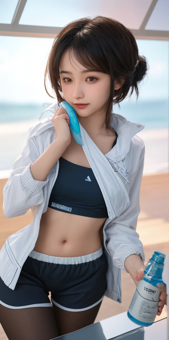 tmasterpiece, 1girl in, 独奏, glowing light eyes, , White mini miniskirt,tmasterpiece, top-quality, hentail realism, ultra - detailed, blue-sky, tennis coat, (Extremely delicate and beautiful work), ((masuter piece)), (Best quality), glamour body, One lady, 20yr old, (Wear tennis clothes:1.5), (taut), (Sexually aroused face:1.4), ( shoulder cut hair,(Fair skin:1.2), Bright lighting, Natural lighting, Realistic lighting, lovely lips、delicated face、(hentail realism、Photo_Realistic:1.4)、((top-quality、tmasterpiece:1.3))、20yr old、((Brown hair))、((A shower、White turbid water))、((lewd poses))、((Functional))、((soaked breasts))、(((Soaked body)))、(((soaked pubic hair)))、A smile full of happiness、Poses that fascinate men、seduct smile、Upper body naked、((()))、(((Sex life)))、(((Expressions in a state of excitement)))、(((lack)))、short-hair、toppless、(((())))