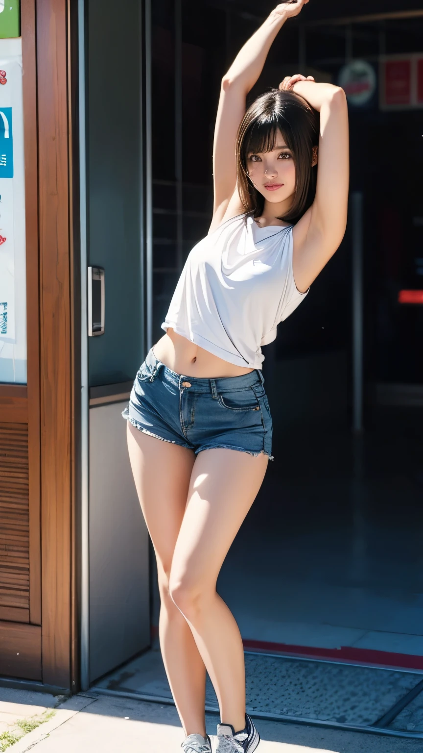 Little girl on top,Looking down,from below,White light panties,sitting on a swing,Crotch view,bottom angles,Mocking expressions,Smiling,White light bandeau,Large angle upward view