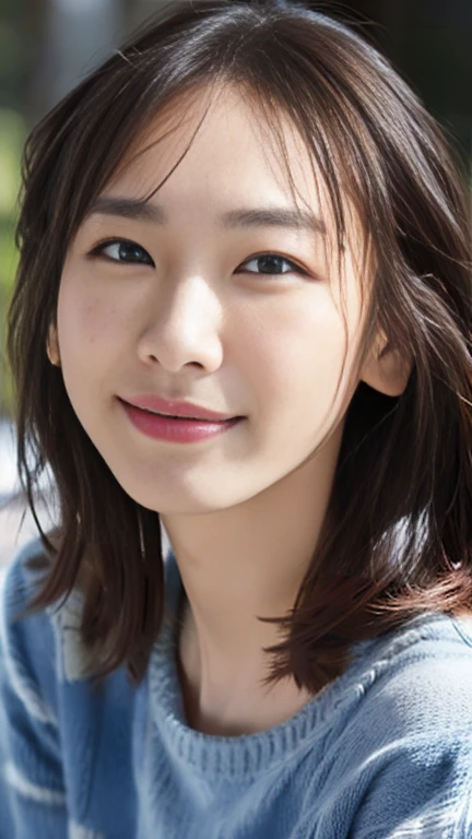 (Surreal), (High resolution), (8K), (Very detailed), (Beautiful and fine details), (Highest quality), (Ultra-detailed), (masterpiece), (Detailed face), Park Background、Yui Arakaki's face、huge 、Japanese: Tie your hair up、Laughter、Salute pose with a smile、１Angle of view1 person