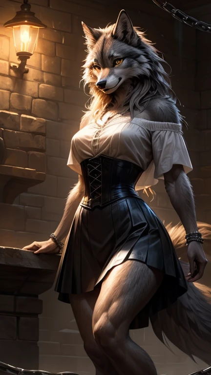 (anthro)) anubis, Ross Tran, by ruan jia, by zaush, by foxovh, by cutesexyrobutts, by cervina_7, by sligarthetiger, Best Quality, masterpiece,, Illustration, Wallpaper,1girl in, Solo, golden hair, on one side, haircut, long hair, the end tips of hair are aqua blue, dot piercings 3 in 2 row down her snoot, multipule golden ear piercings , golden yellow eyes, glowing eyes, Beautiful detailed girl, extremely detailed eye and face, black dragon tattoo on her arm, tattoos, Beautiful detailed eyes, natural_Lighting, Looking at Viewer, Thick_thighs, big ass, tall, hourglass figure, female, cute, (heart-shaped pupils), sexy, seductive, ,((She is showing her sensuality) ( black spiky collar.) , digital drawing and red, dimly lit bedroom, dark, in the background.) (clothes colors: red, black and white) (goth skirt, finest leggings, dog muzzle, bra, clothes, harness) large breasts, natural breasts, tail, tall, happy expresion, wide hips thin waist, 8k, NSFW