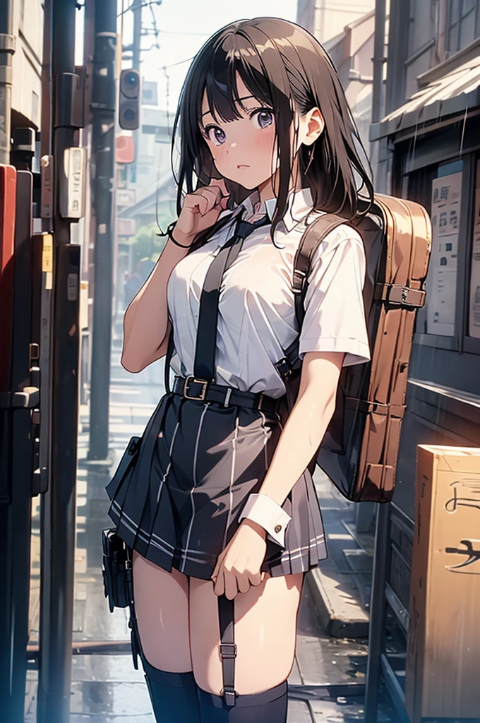 1 female, , high quality, masterpiece, Ultra-high resolution, Cinema Lighting, 1 female, , high quality, masterpiece, Ultra-high resolution, , Cinema Lighting, suspenders Moderate breasts Small face Looking up Sweat Thin belt buzzer 脇Sweat garter belt Belt on pants holster Hands behind your back Looking up Anxious face Knee-high Knee socks Knee-highソックス garter ふとももにgarter belt Checkered mini skirt Panty shot Skirt gap Armament holster holster Hands behind your back Anxious expression Anxious face, legs apart Armament Leg Holster holster See-through clothing heavy rain Rain-soaked dress shirt,Moderate breasts ガーターbelt suspenders Garter on the thigh Checkered mini skirt Looking up Pause belt Armpit sweat Hands behind back Raise your hands