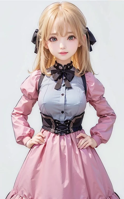 masterpiece, best quality, highres, 1girl hair ribbon, pink dress long sleeves bow frills <lora:lysia_plaid:1> photorealistic