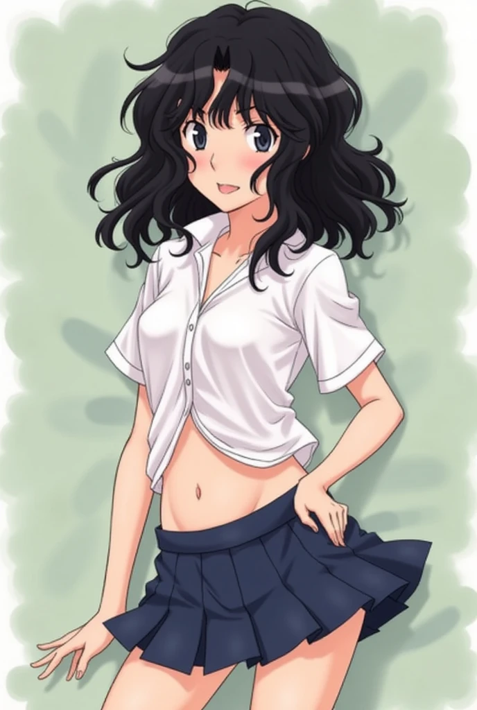 Kaoru Tanamachi, Student Uniform , Tuck up your clothes, Showing her belly button