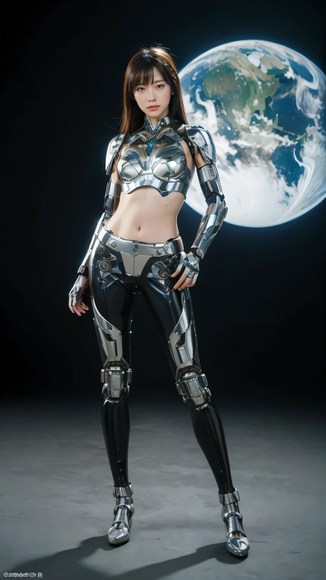 Textured skin, Super detailed, Attention to detail, High image quality, Best Quality, High resolution, 1080P, hard disk, beautiful,(cyborg),(Missiles fired from the chest),Beautiful cyborg woman,Mecha Cyborg Girl,BATTLE MODE,Girl with a mechanical body,She wears a combat cyborg mech equipped with weapons,Full Body Shot、Lunar Surface