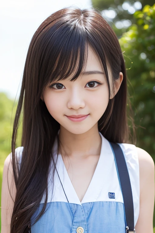 High quality masterpiece, 8k, , Japanese Girls, RAW Photos, Absurd, Winner portrait smile face, 笑face, Alone, Uniform, Summer Clothes Idol&#39;face, violet, Gardenia, Delicate girl, Long black hair, Dark Eyes, Upper body digital SLR, Observe the audience, Frank, Sophisticated, Like々Shii, Thin arms, Professional Lighting, Film Grain, chromatic aberration, (Details of the eye and face: 1.0), (Bokeh button:1.1)