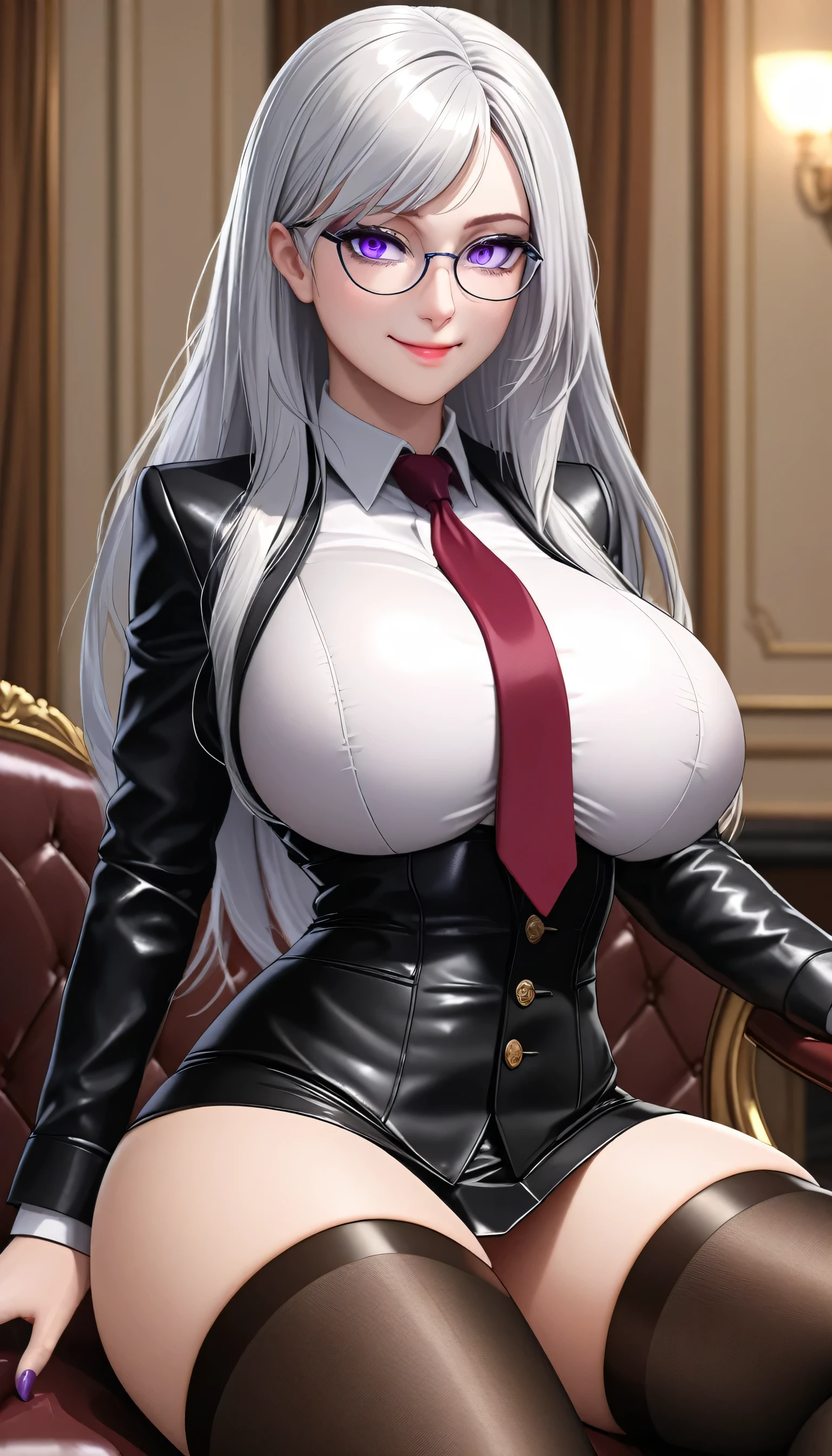 red eyes, (highest quality, masterpiece painting:1.3), mature woman, 26 years old, (half body shot), masterpiece, ultra high resolution, (Photoreal:1.0), silver hair、straight hair, beautiful shiny hair, white and shining skin, ((Ultra realistic details)), octane rendering, highly detailed face, (big breasts:0.8), ((maid)), (black maid clothes),((black mini skirt)), ((A pose that shows off your pussy)), (lift up the skirt), ((very tight pussy)), ((pussy juice)),(bottomless,Not wearing underwear:1.0),(spread your legs), cleavage, perfect body, soft skin, anime face, perfect face, perfect eyes, looking at the viewer, smart, coffee shop,sharp focus, intricate details, professional artwork, (bright colors:1.1), bright colors, diffused lighting, digital blending, ultra-definition body, ultra detail hair, super detailed face, that&#39;It&#39;s trending on pixiv, top button open, shy girl, Cute gaze, compensate, perfect lips, perfect compensate, Ultra-precision coating, (light_smile:0.8), Very embarrassed, blush your nose,