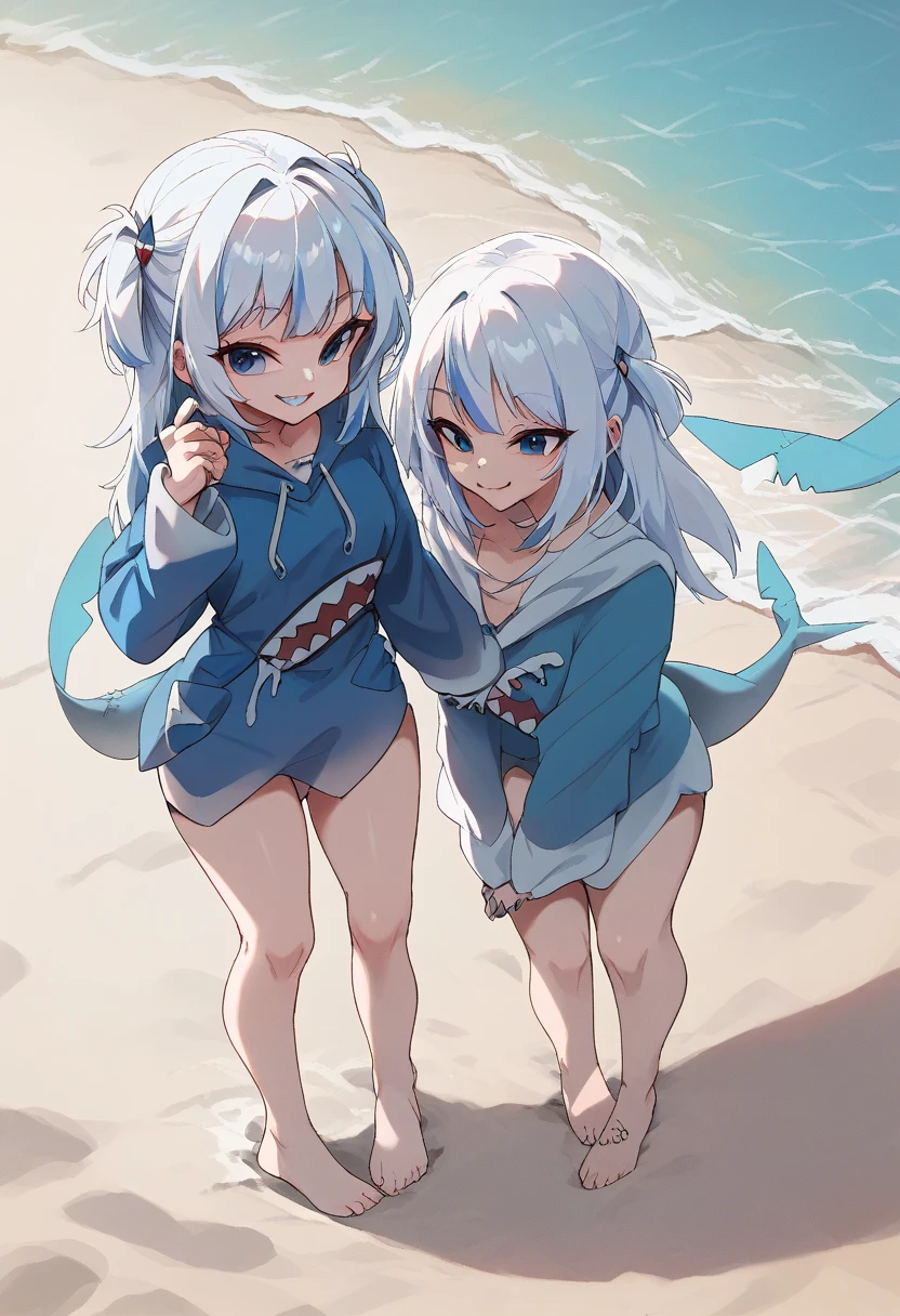 A beating giant,shark wear,shark hoodie,blue hoodie,Smiling, On the beach