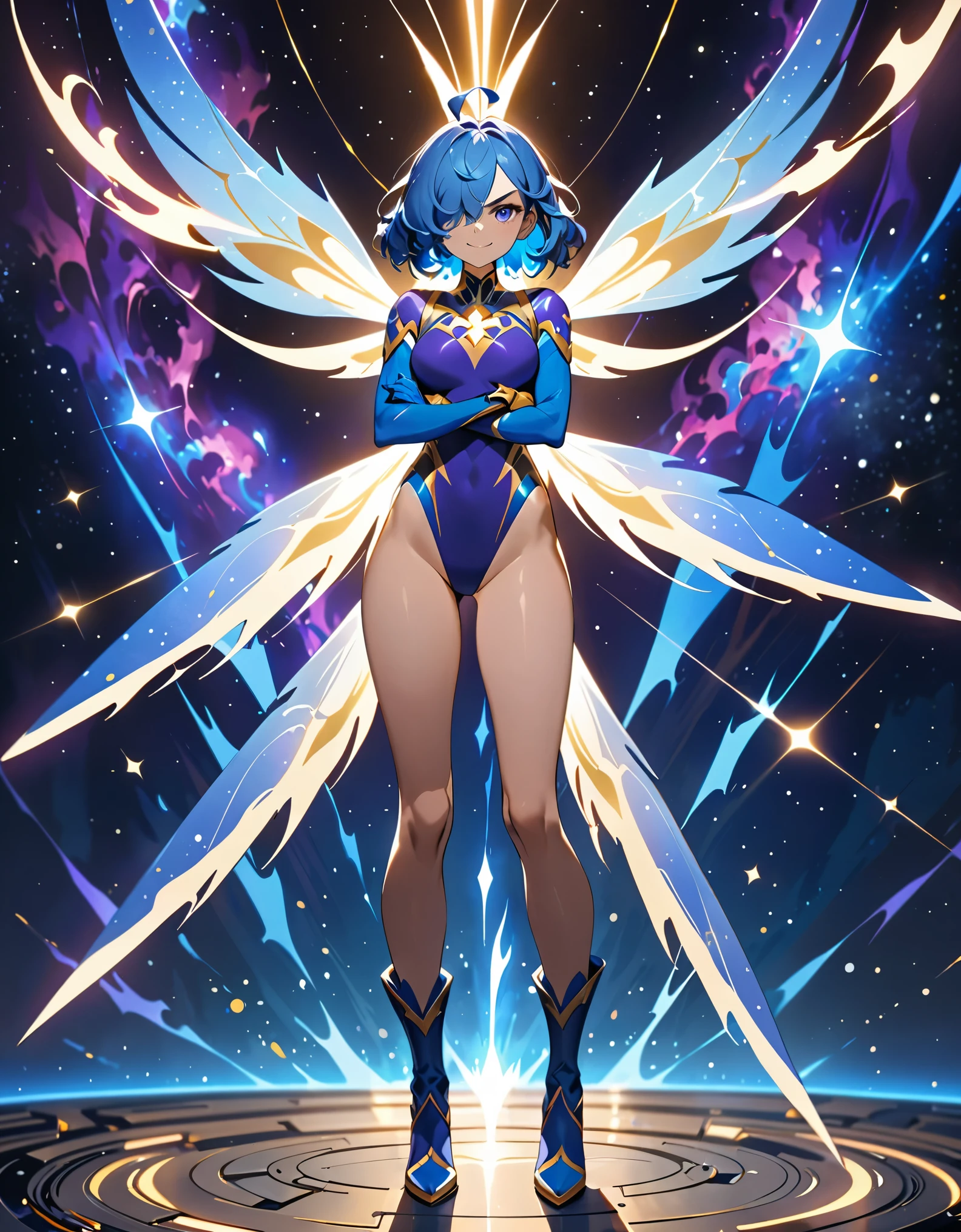 SeaArt Bot Upscaling Default 2023/11/12 11:42:30 (best quality,masterpiece:1.2),intricate details,beautiful detailed eyes,beautiful detailed lips,extremely detailed eyes and face,longeyelashes,super curvy,comic style,vibrant colors,standing,innocent, full body, standing, smile,, holy magicalgirl, open mouth fang, holy haura, halo, smile, joyfull, paladin, staff holding, full body , boots, standing,cute,breast, curvy, female,fantasy goddess,there is a cartoon picture of a woman with a very large breast, glowing angelic being, glowing holy aura, inspired by Luma Rouge, the non-binary deity of spring, ethereal rainbow nimbus, the butterfly goddess of fire, inspired by Marie Angel, glowing aura around her, astral fairy, as the goddess of the sun, “uwu the prismatic person, big breast, happy, beautiful eyes, , full body, walking, long robe, long dress, ,priestess ,holy, smile, god rays, ray tracing, sparkle, cinematic lighting, UHD, retina, masterpiece, ccurate, anatomically correct, textured skin, super detail, high details, high quality, award winning, best quality, highres, 1080P, HD, 4K, thunder aura, light aura,