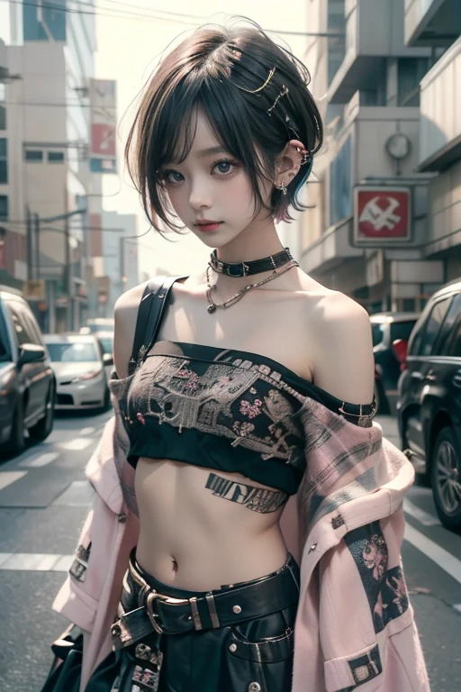 (((8k wallpaper of extremely detailed CG unit:1.2, masterpiece, hight resolution:1.2, top-quality:1.2, masutepiece))), ((a very beautiful woman, Grunge Fashion, Wearing a blouson:1.1, Wearing shoes, Hands in pockets:1.8)), ((extra detailed face, Highly detailed black eyes, extra detailed body, Top quality real texture skins)), (A dark-haired, The long-haired, de pele branca, Small:1.2, Exposed cleavage), ((surrounded by a brick wall)), (high-angle:1.2, a closeup, Fisheye:1.4), hyper realisitic, digitial painting,