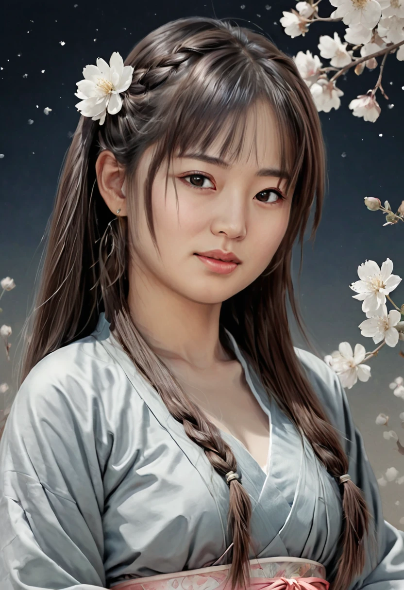 arafed photo of a young girl with a white shirt and a pink flower, soft portrait, detailed color portrait, color portrait, digital art portrait, portrait digital art, digital portrait, digital oil on canvas, portrait of a japanese girl, #1 digital painting of all time, # 1 digital painting of all time, detailed face of a asian girl