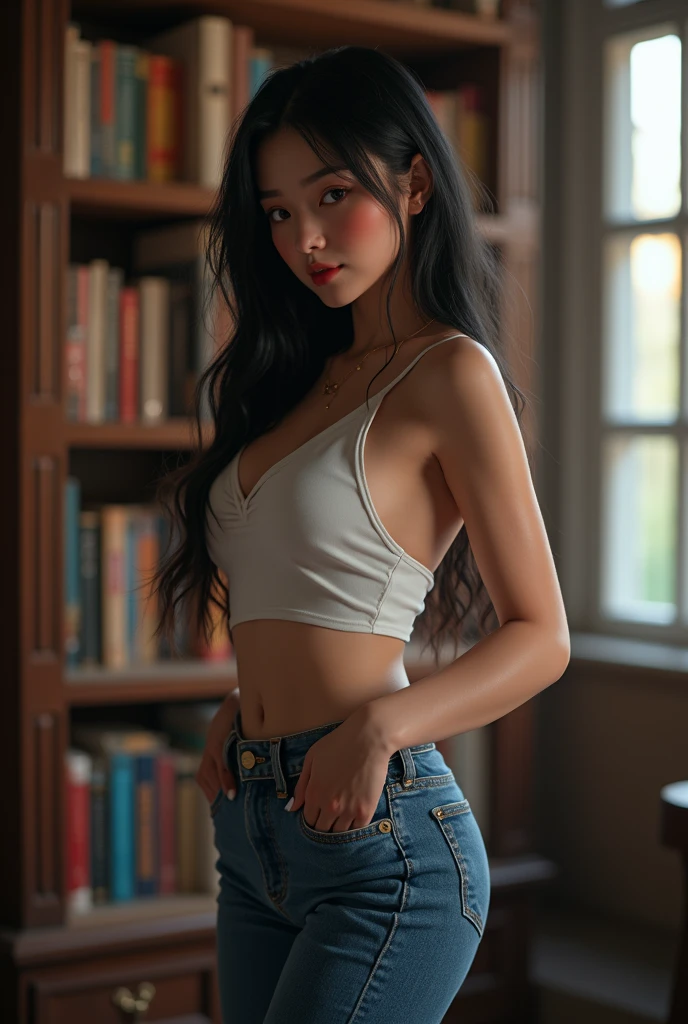 Beautiful girl sitting in class with skirt but no shirt