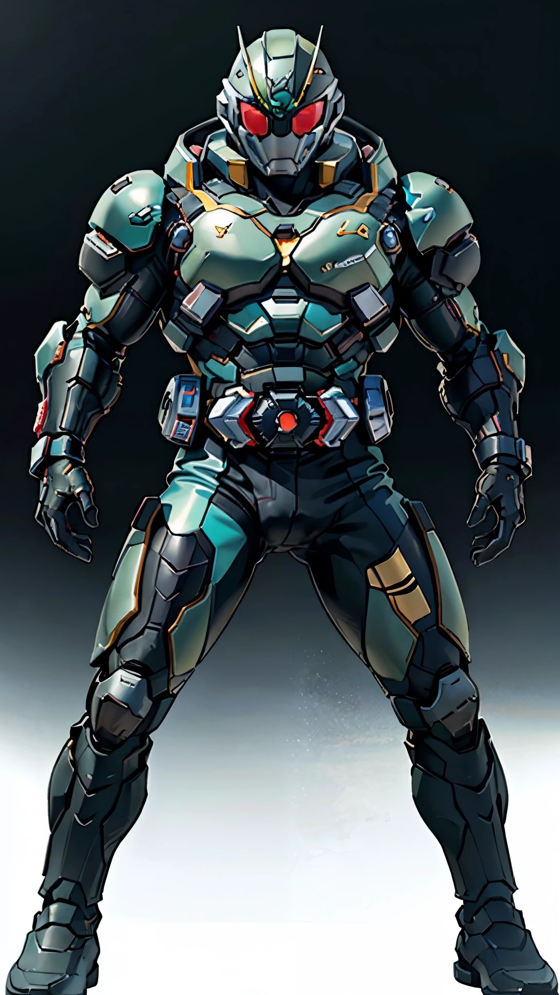 (masterpiece:1.5, best quality:1.5, extremely delicate:1.5), ((male:1.5)), a man wearing a full-face helmet, a biotech armored combat suit, green eyes, (a composite layered chest armor), fully enclosed shoulder guards, matching arm and leg guards, a belt of gemstone, (the color scheme is primarily Blue with White and Red accents), the design balances heavy with agility, a high-tech bio-mecha armor, (Armor Concept Inspired by Kamen Rider, stand of a futuristic sci-fi city), this character embodies a finely crafted Superhero in anime style, exquisite and mature manga art style, (the armor glows), metallic, high definition, highres, ultra-detailed, ultra-fine painting, professional, perfect body proportions, golden ratio, anatomically correct, symmetrical face, extremely detailed eyes and face, high quality eyes, creativity, RAW photo, UHD, 32k, Natural light, cinematic lighting, masterpiece-anatomy-perfect