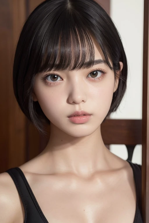 (8k, RAW Photos, Please redeem, masterpiece:1.2), Super detailed, Ultra-high resolution, (Realistic, photo Realistic:1.4),Very detailed beautiful girl, Highly detailed face, Very beautiful eyes, Highly detailed skin, Highly detailed fingers, Highly detailed nose, Highly detailed mouth, perfect anatomy, Highly detailed background, Highly detailed clothing, 1 girl, cute girl, Famous Japanese Idols, cute, Realistic body, Beautiful fine details, Droopy eyes, Beautiful big eyes, big Black Eyes,Bobcut,((Slingshot swimwear)),whole body,((Oily skin),Black Eyes