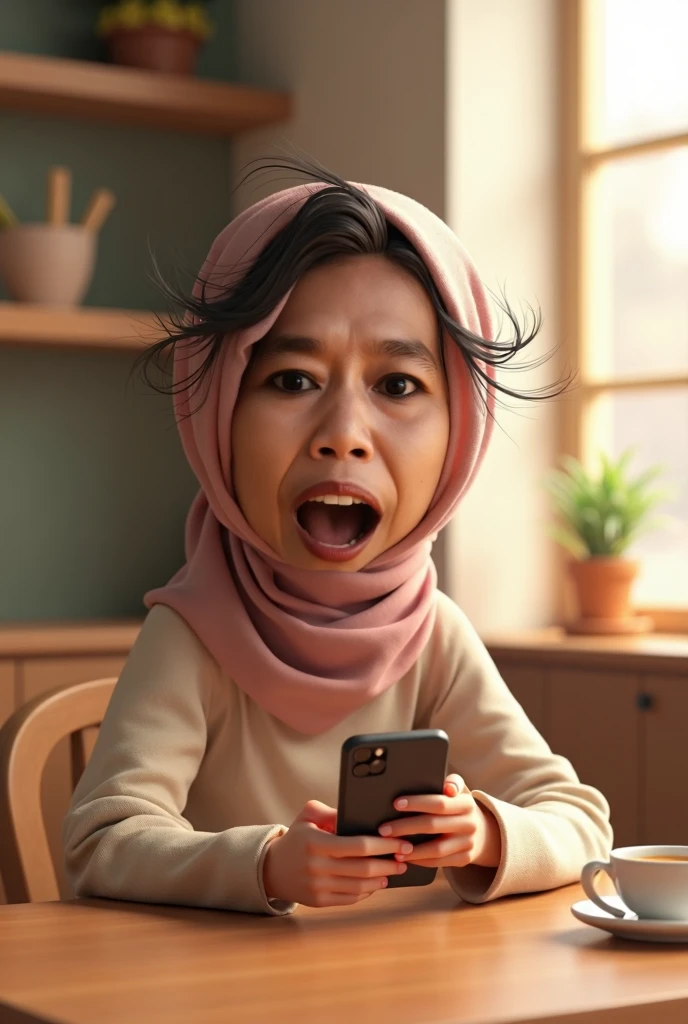 Shocked curvy hijab girl gets mayonnaise on her face