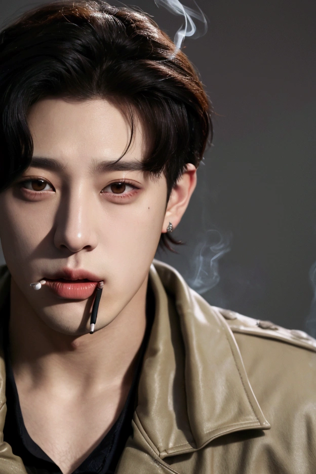 araf man with a cigarette in his mouth in a car, cai xukun, Jungkook, inspired by Jeon Jungkook, korean artist, Jungkook inspired, cute japanese demon boy, inspired by Kim Deuk-sin, JUNGKOOKIE, Yakuza, facial demon, cute sensuality jeon jungkook, freshly cut beard on chin