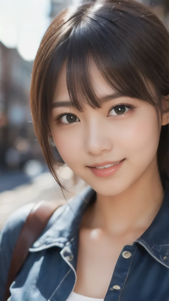 8k、Best Quality、(Representative works:1.2)、(Genuine)、(Genuine:1.37)、Ultra-high resolution、One female university student、Droopy eyes、Beautiful teeth alignment,smile、Well-formed fingers、ponytail、Around town、(Cute casual clothes)、Big Breasts、Perfect body、Perfect fingers、Beautiful Skin、Professional Writing、gravure、Detailed face and skin texture、Microparticles、RAW Photos