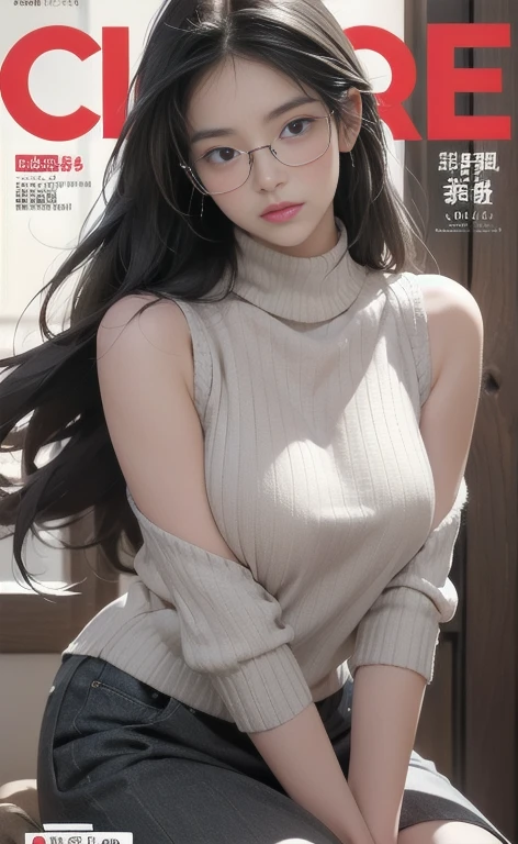  (Cover comic magazine:1.6,  Highest quality)), ((masterpiece)), (detailed), One Woman，Beautiful woman，Japanese women，married woman，Beautiful body lines，Beautiful Face，Clear Eyes，Hard, Beautiful Skin，Beautiful Hands，Beautiful feet，Long limbs，Black Hair，Beautiful long hair，Shiny Hair，Thin lips，Mouth half open，Big Breasts，Blushing，blush，Embarrassed expression，Heavy breathing，Expressions of Ecstasy，Black-rimmed glasses，The dull eyes behind the glasses， Full Body Shot，Are standing，Leaning forward，Squirming Woman， Wearing a grey knit，Turtleneck sweater，Sleeveless sweater，Sleeveless sweater，Beautiful clavicle，The sweater clings tightly to the woman&#39;Body，nipples are standing，The fabric of the sweater is thin，nsfw love juice running down my thighs，Are you seducing me??？Crying face，Climax expression，Ecstasy Facial Expressions，Orgasm facial expression，blush，A lot of love juice comes out of the mouth，Pussy in full view，Plenty of love juice from the pussy (Cover comic magazine:1.6)，game character, Role Player, on Kyoto Castle, Pretty Face, Arm tattoo,Body hyperreality，Wet，fluid dripping from body，Sweat，Black long hair Black Gloves，Black heart，Side back，Fisheye view