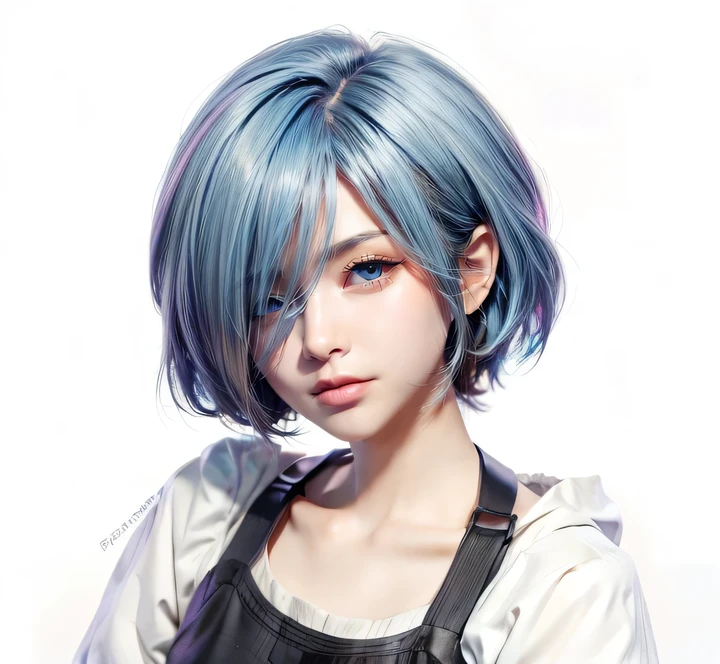 Touka Kirishima, Tokyo Ghoul, Red eyes, The whites of the eyes are black, blue-violet hair, beautiful and calm facial features, short hair covering the left side of her face, red eyes, colored sclera, black sclera, wings, red wings ghoul wings, kagune ، Bright wings, bloody background , Kagune with bright and shiny colors, ghoul eyes
