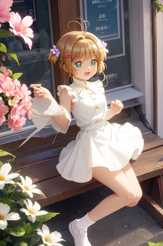 masterpiece, Highest quality, One girl, Podenko, a flowerpot, A small smile, Multicolored background, flower, Dynamic Color, Panty shot
