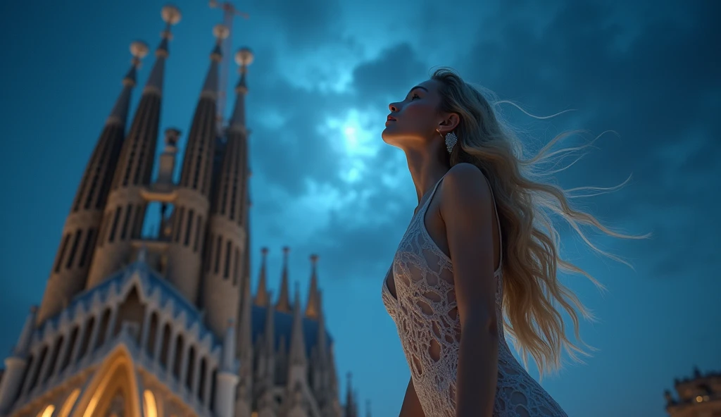 Aerial view, blue sky, evening light, (Kremlin complex of buildings:1.8), a young intricate woman is dancing, she wears long white thin silk dress, skin exposure is minimum, her beautiful and cute smiling face, her two arms, five fingers, and two legs, wide angle lens f/2.8, ultra insane high resolution intricate textures, texture indentation, perfect perspective, perfect geometry, the solar system in another dimension, other worlds, extraterrestrial giant beings perform a ritual, fire all around, celestial singularity, energy fields, gloomy image, luminism, ultra detailed busy background, tessellation, maximalism, perfectionism, IPA Award wining masterpiece
