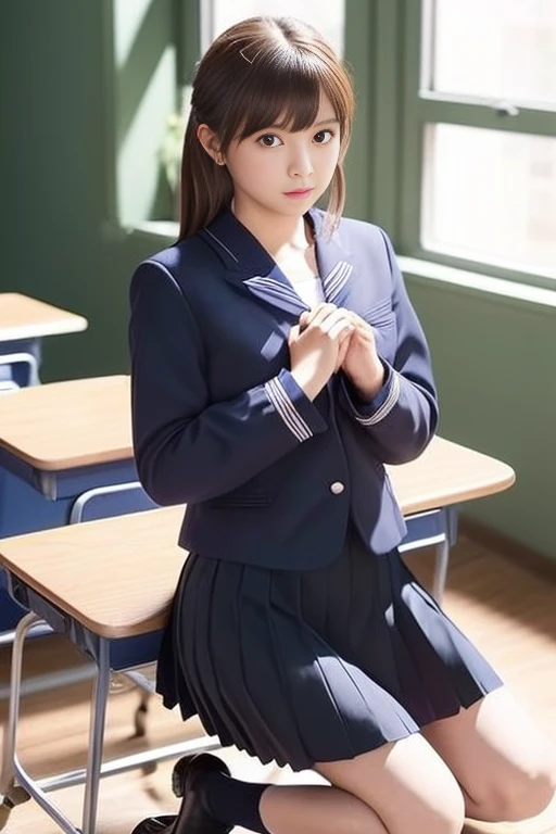 beautiful meticulous girl, very detailed eyes and face, beautiful detailed eyes, ridiculous, incredibly ridiculous, huge file size, super detailed, high resolution, very detailed, best quality, masterpiece, kemomimi, ((Japanese girls' high school uniform)), illustration, very detailed, CG, unity, 8k wallpaper, amazing, fine details, masterpiece, best quality, very detailed CG uniform 8k wallpaper, face light, movie lighting, 1girl, 16 years, (without panties) ), (((dynamic pose))), (camel toe), (half), (pantyhose), (bent knee and leg sitting))