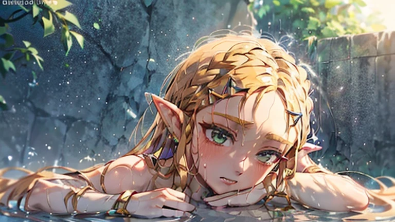 (nsfw 1.1), ((1girl)), ((masterpiece)), realistic, ((highly detailed:1.3)), beautiful elf princess bathing in a marble tub, ((very long blonde hair)), wet hair, wearing a sheer bathrobe, clothed bathing, ivorygoldai, royal palace bathroom setting, steam, ornate marble tub, (rose petals floating in water:1.3), early morning light, windows, crepuscular lighting, dynamic pose, dynamic angle,
