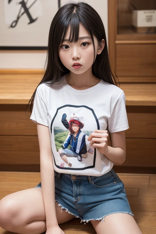 最high quality,Very detailed,finely,High resolution,8k wallpaper,Perfect dynamic composition,Young Japanese Woman,Age 25, Black Hair, thin, 4K, 8k, high quality, beauty, smile, Beautiful Eyes, Characterized by simplicity, High resolution,1 person,Japanese Idols,Large size t-shirts,Boyfriend Shirt,I'm not wearing anything underneath
